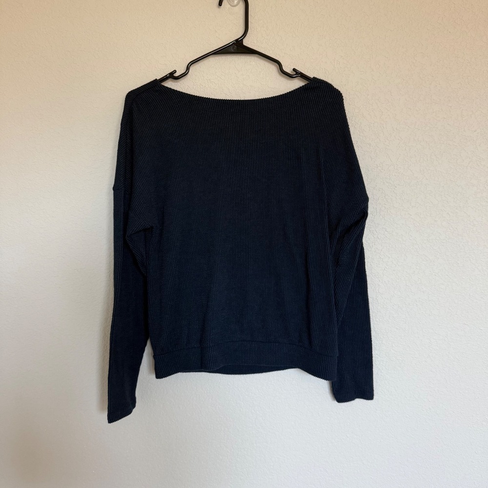 Maeve Anthropologie Navy‎ Ribbed Cowl Back Long Sleeve Top Small Chic